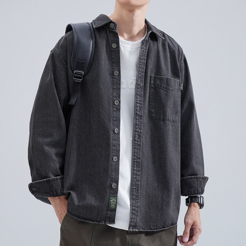 Denim Shirt Men's Long Sleeve  - Japanese Lifestyle บทวิจารณ์และราคา