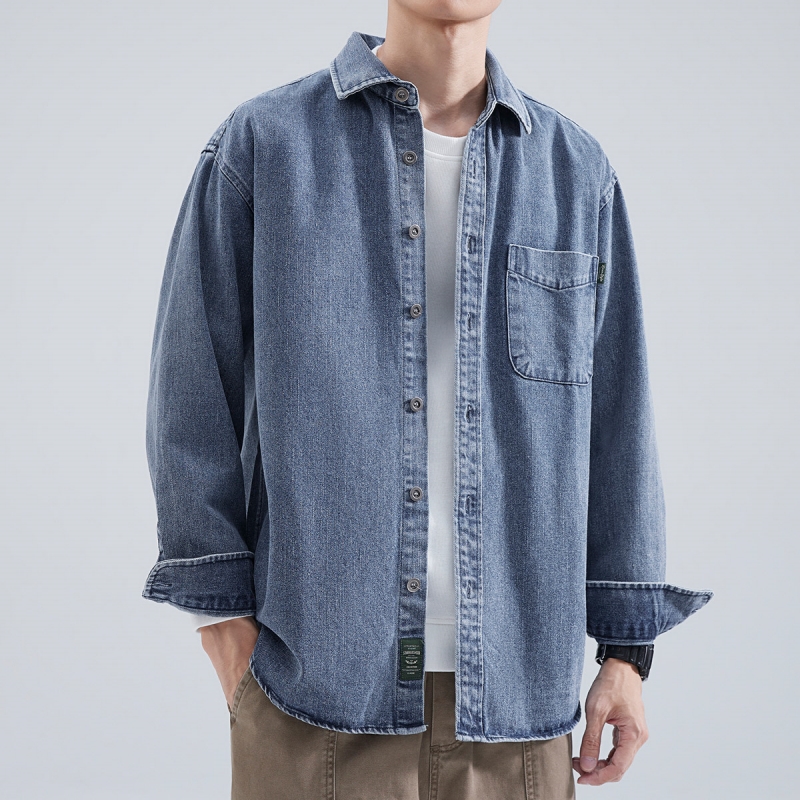 Denim Shirt Men's Long Sleeve  - Japanese Lifestyle บทวิจารณ์และราคา