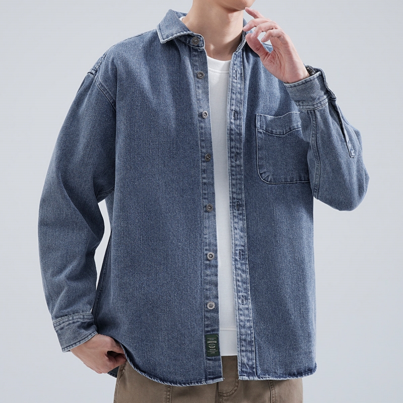 Denim Shirt Men's Long Sleeve  - Japanese Lifestyle บทวิจารณ์และราคา