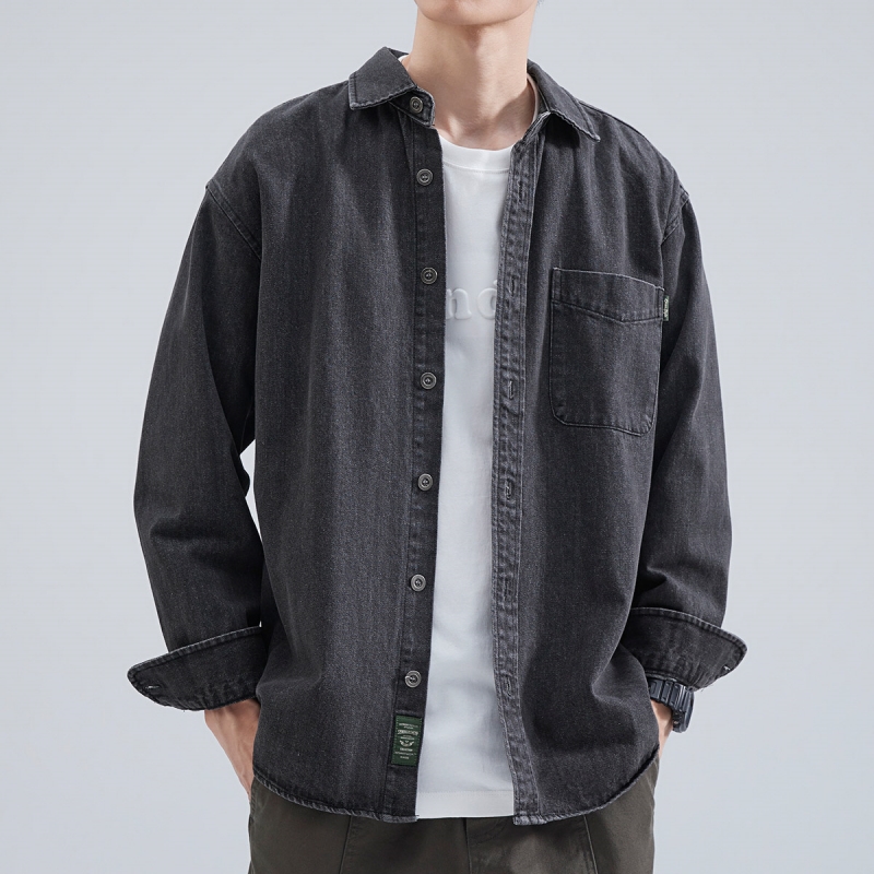 Denim Shirt Men's Long Sleeve  - Japanese Lifestyle บทวิจารณ์และราคา