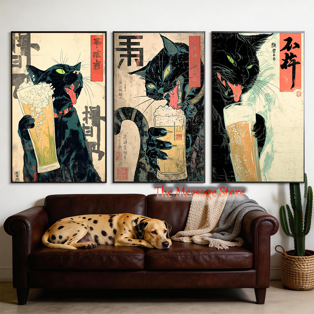 Japanese Quirky Cat Drinking A - Japanese Lifestyle Home บทวิจารณ์และราคา