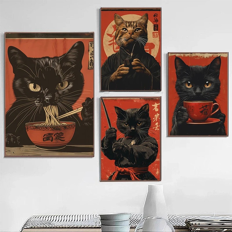 Japanese Edo Style Black Cat E - Japanese Lifestyle Home บทวิจารณ์และราคา